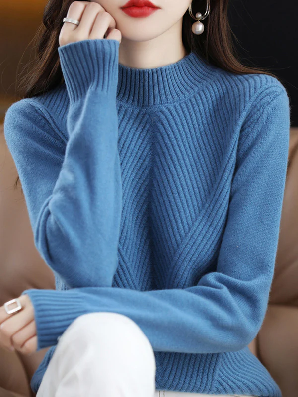 Urban Long Sleeves Solid Color Half Turtleneck Sweater Tops - Image 22