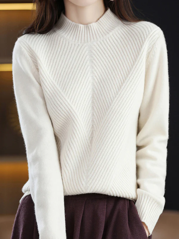 Urban Long Sleeves Solid Color Half Turtleneck Sweater Tops - Image 23