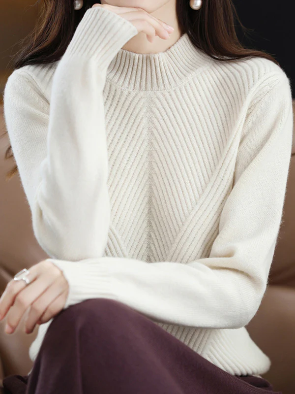 Urban Long Sleeves Solid Color Half Turtleneck Sweater Tops - Image 24