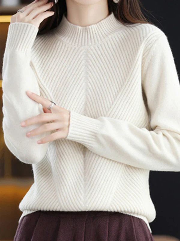 Urban Long Sleeves Solid Color Half Turtleneck Sweater Tops - Image 25