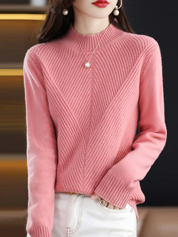 Urban Long Sleeves Solid Color Half Turtleneck Sweater Tops - Image 26
