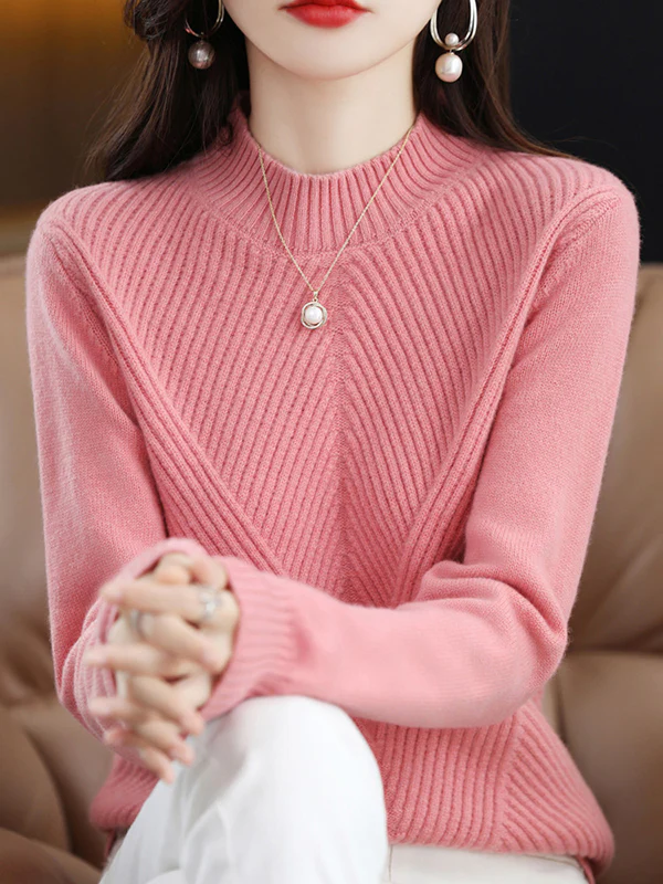 Urban Long Sleeves Solid Color Half Turtleneck Sweater Tops - Image 27
