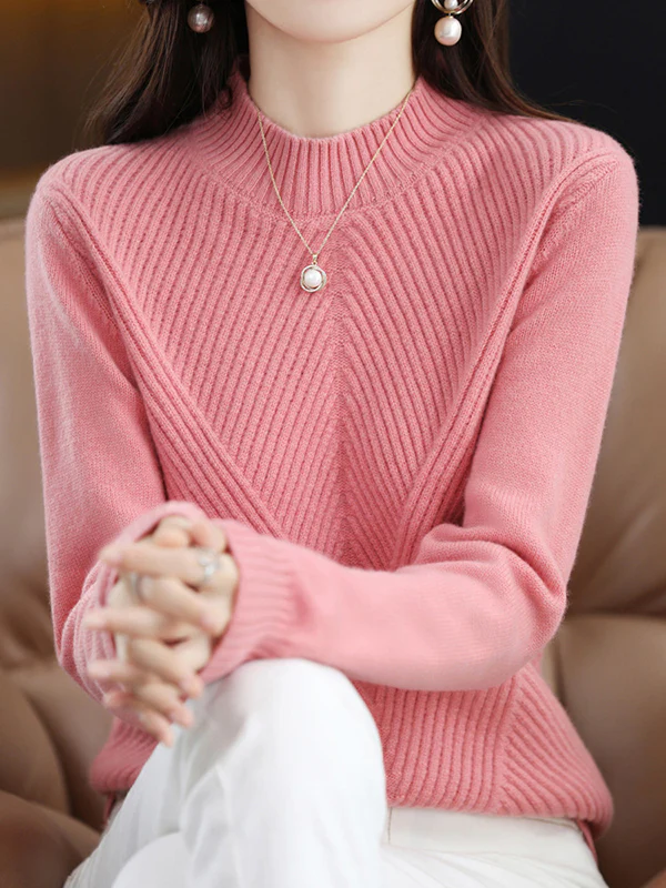 Urban Long Sleeves Solid Color Half Turtleneck Sweater Tops - Image 28