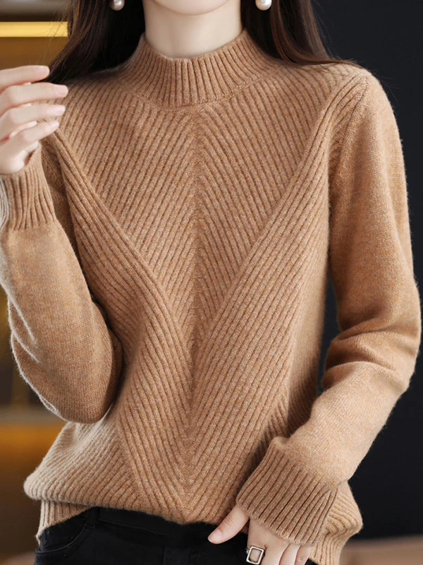 Urban Long Sleeves Solid Color Half Turtleneck Sweater Tops - Image 33