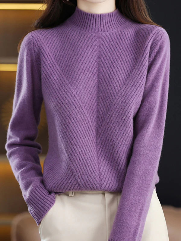 Urban Long Sleeves Solid Color Half Turtleneck Sweater Tops - Image 35