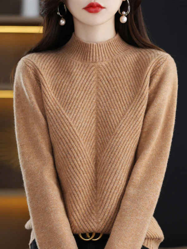 Urban Long Sleeves Solid Color Half Turtleneck Sweater Tops - Image 6