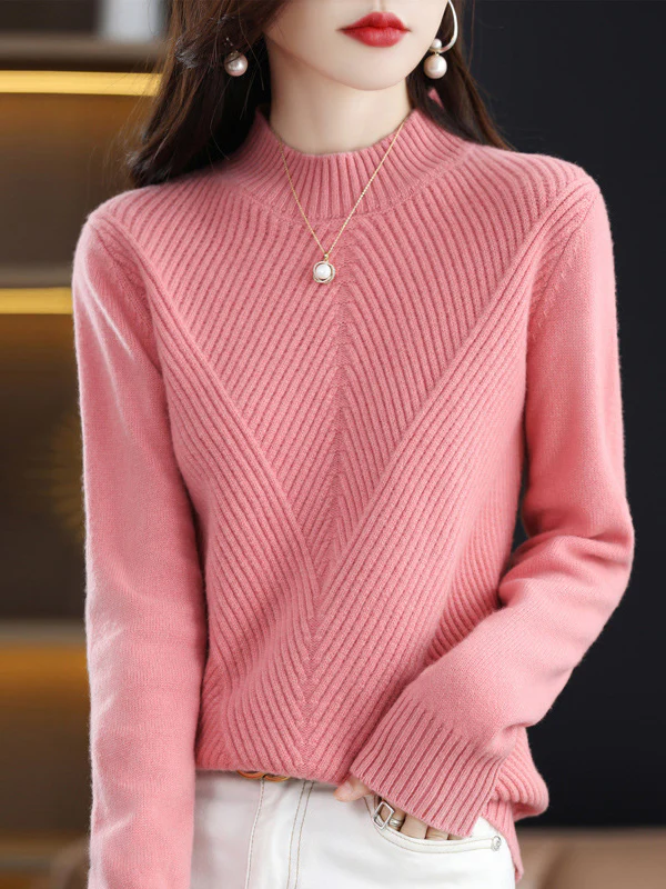 Urban Long Sleeves Solid Color Half Turtleneck Sweater Tops - Image 7