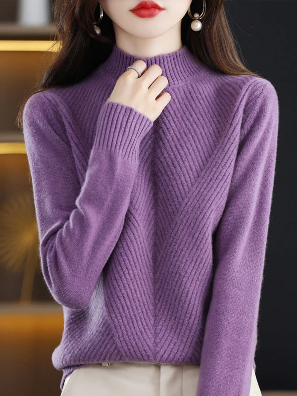 Urban Long Sleeves Solid Color Half Turtleneck Sweater Tops - Image 8