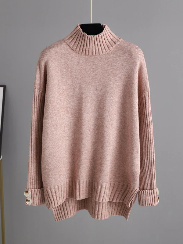 Urban Long Sleeves Solid Color Half Turtleneck Sweater Tops & Wide Leg Pants Two Pieces Set - Image 9