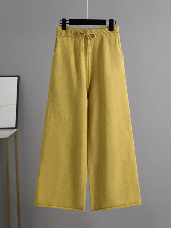 Urban Long Sleeves Solid Color Polo Sweater Tops & Wide Leg Pants Two Pieces Set - Image 6