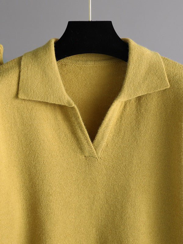 Urban Long Sleeves Solid Color Polo Sweater Tops & Wide Leg Pants Two Pieces Set - Image 7