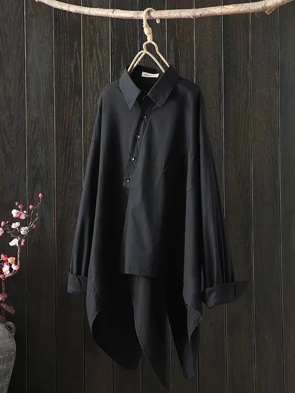 Urban Loose Black White Long Sleeves Irregular Blouse - Image 2