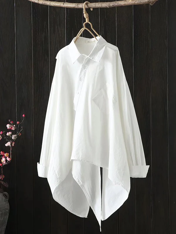 Urban Loose Black White Long Sleeves Irregular Blouse - Image 3