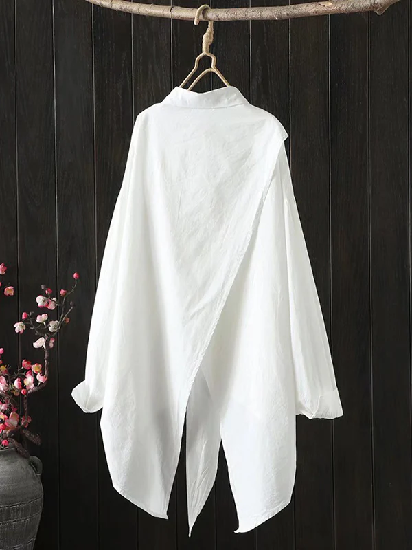Urban Loose Black White Long Sleeves Irregular Blouse - Image 4