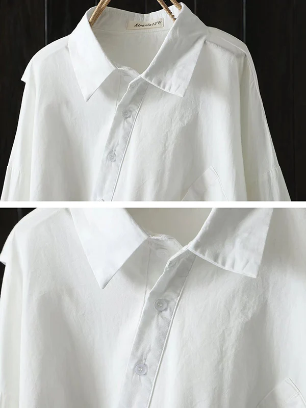 Urban Loose Black White Long Sleeves Irregular Blouse - Image 6