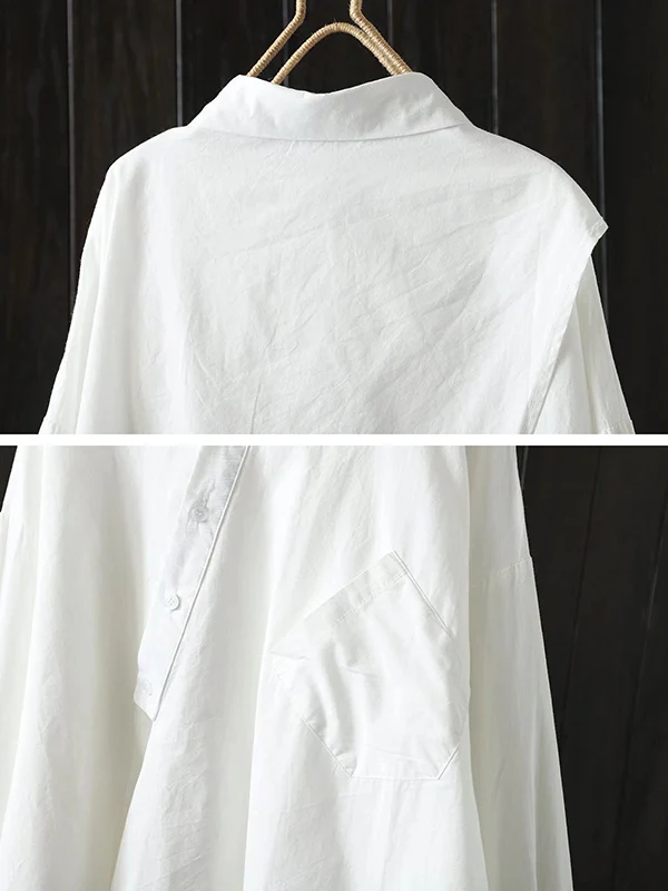 Urban Loose Black White Long Sleeves Irregular Blouse - Image 7
