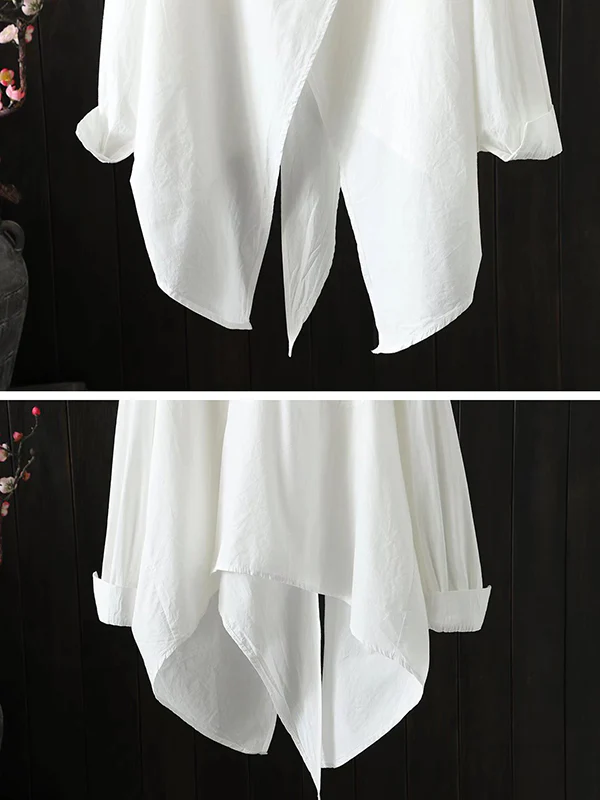 Urban Loose Black White Long Sleeves Irregular Blouse - Image 9