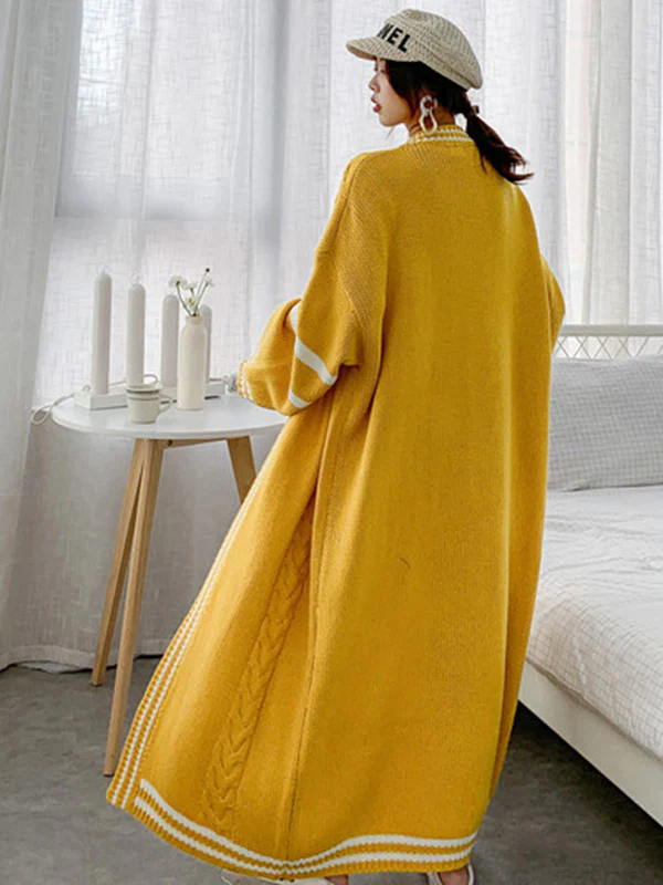 Urban Loose Contrast Color Striped Cardigan Coat - Image 10