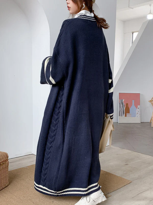 Urban Loose Contrast Color Striped Cardigan Coat - Image 15