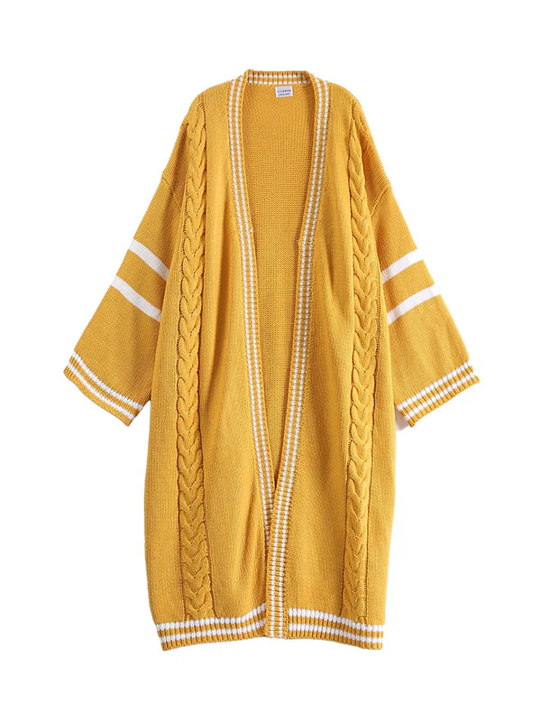 Urban Loose Contrast Color Striped Cardigan Coat - Image 16