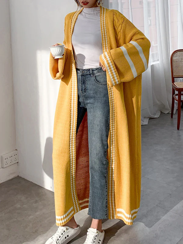 Urban Loose Contrast Color Striped Cardigan Coat - Image 2