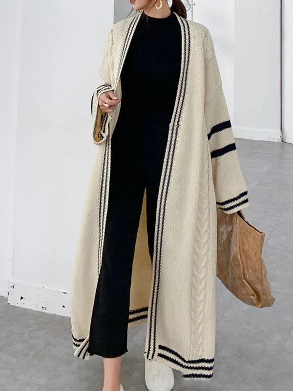 Urban Loose Contrast Color Striped Cardigan Coat - Image 5