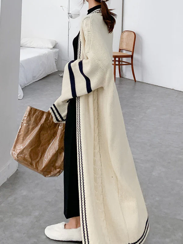 Urban Loose Contrast Color Striped Cardigan Coat - Image 6