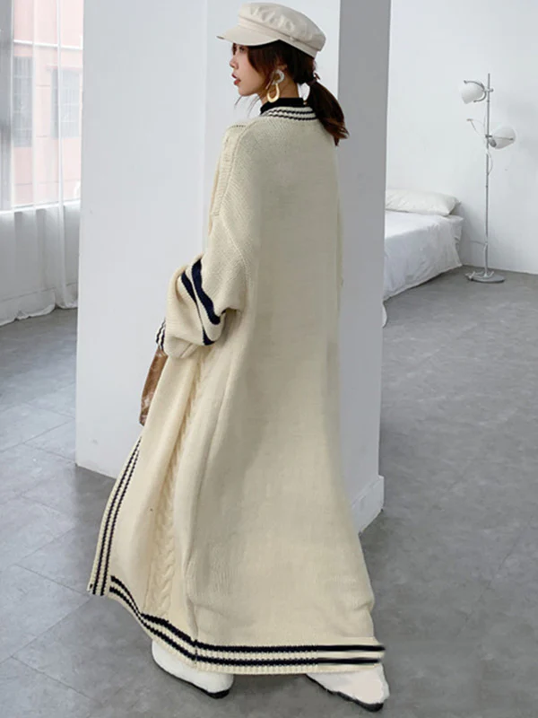 Urban Loose Contrast Color Striped Cardigan Coat - Image 7