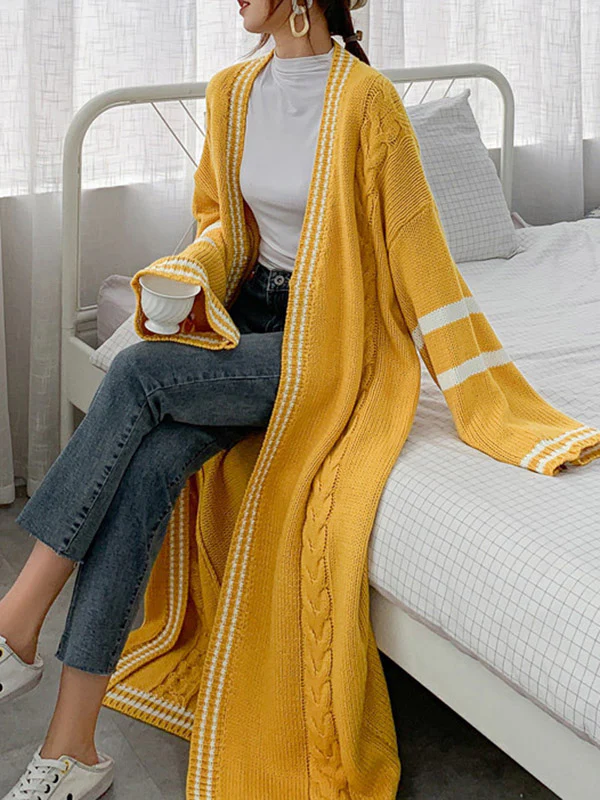 Urban Loose Contrast Color Striped Cardigan Coat - Image 8