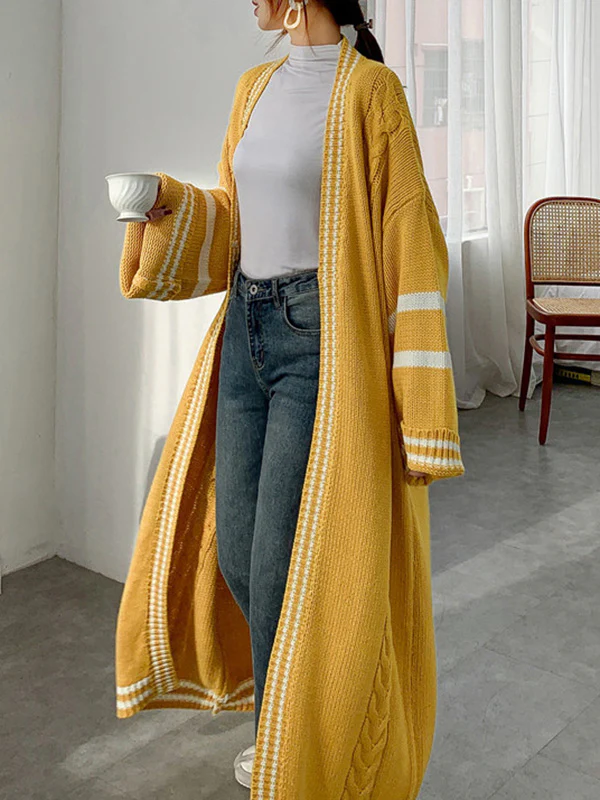 Urban Loose Contrast Color Striped Cardigan Coat - Image 9