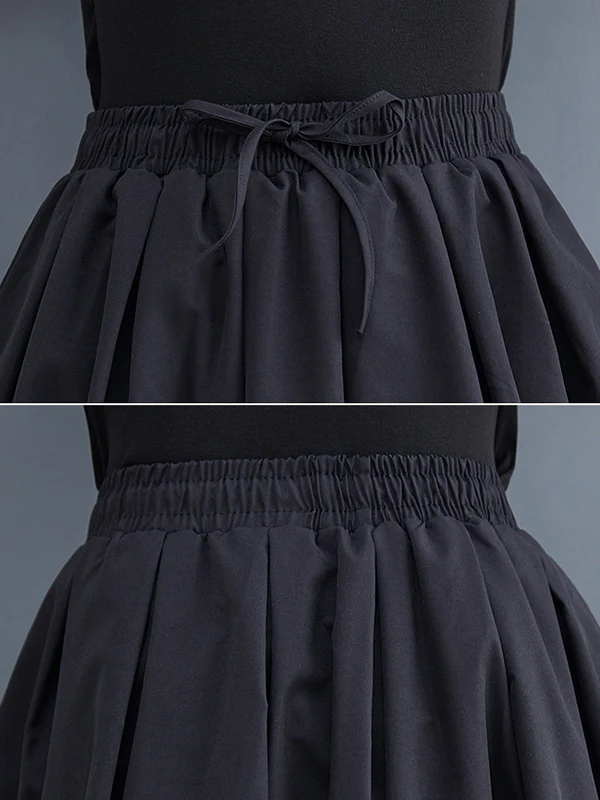 Urban Loose Drawstring High Waisted Black Bubble Skirt - Image 10