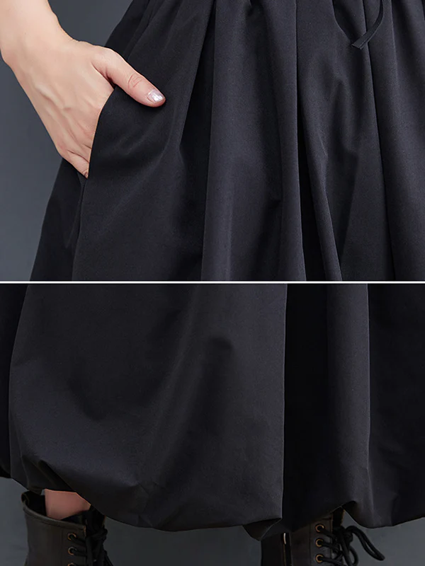 Urban Loose Drawstring High Waisted Black Bubble Skirt - Image 11