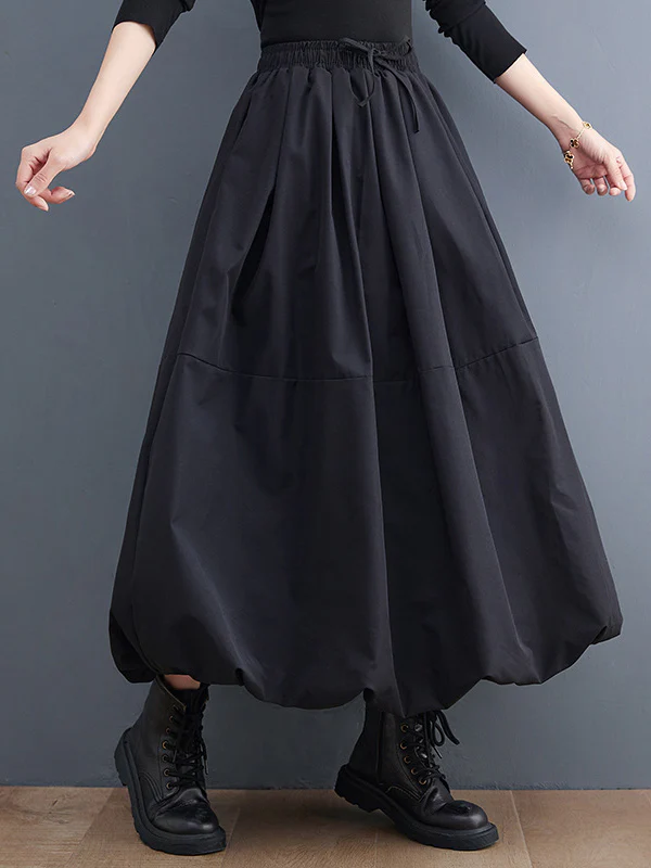 Urban Loose Drawstring High Waisted Black Bubble Skirt - Image 2