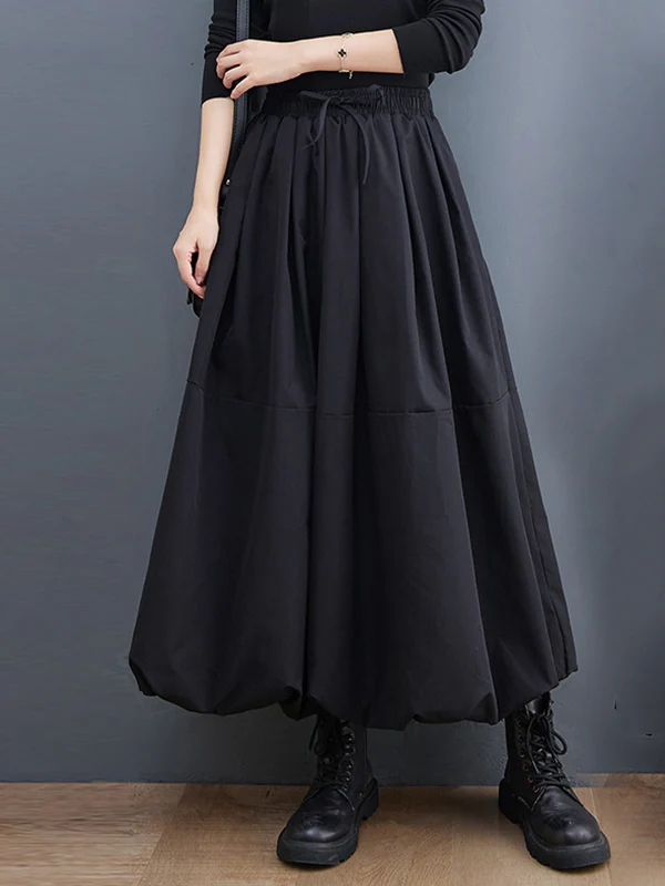 Urban Loose Drawstring High Waisted Black Bubble Skirt - Image 3