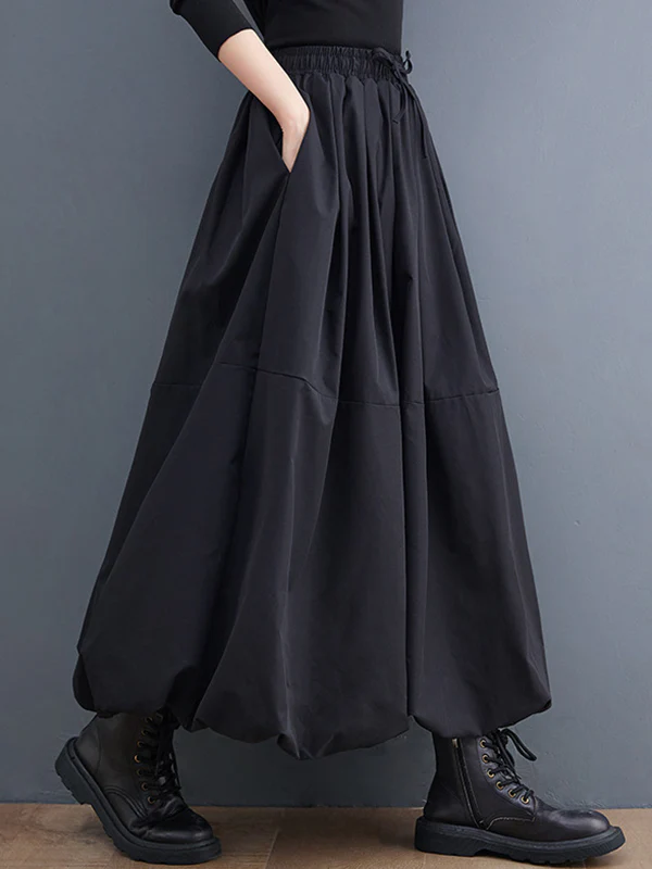 Urban Loose Drawstring High Waisted Black Bubble Skirt - Image 4