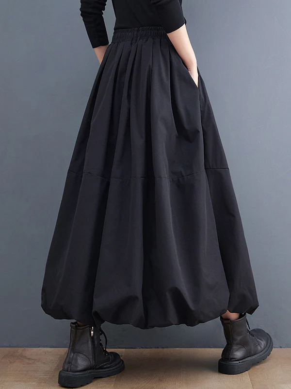 Urban Loose Drawstring High Waisted Black Bubble Skirt - Image 5