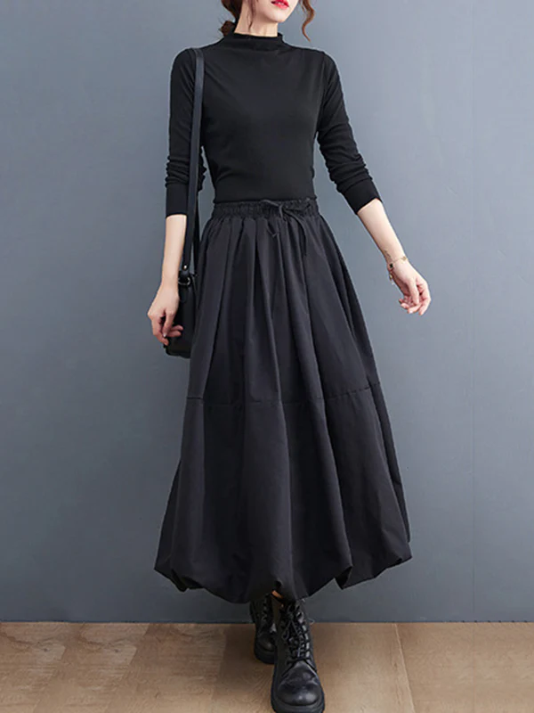 Urban Loose Drawstring High Waisted Black Bubble Skirt - Image 6