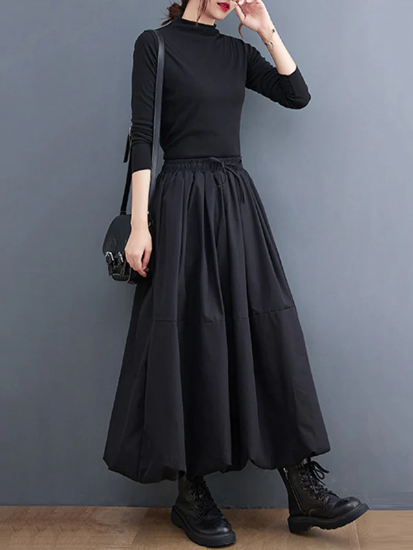 Urban Loose Drawstring High Waisted Black Bubble Skirt - Image 7