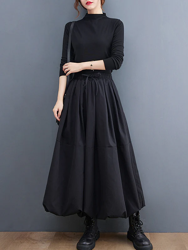 Urban Loose Drawstring High Waisted Black Bubble Skirt - Image 8