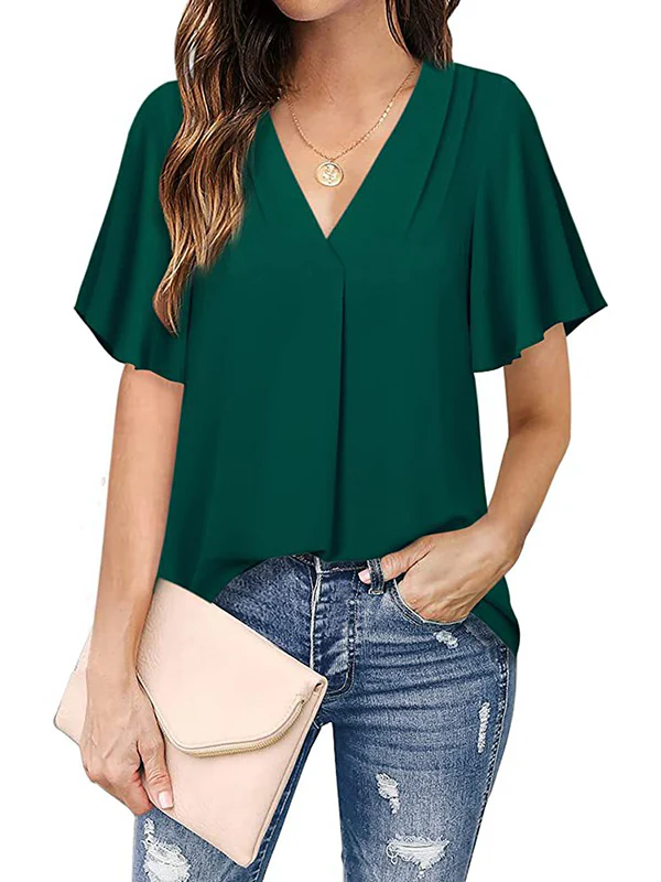 Urban Loose Falbala Solid Color Chiffon T-Shirt - Image 10