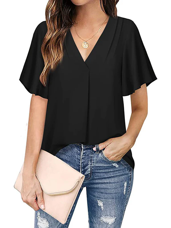 Urban Loose Falbala Solid Color Chiffon T-Shirt - Image 11