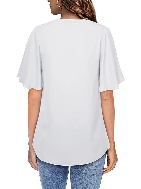Urban Loose Falbala Solid Color Chiffon T-Shirt - Image 13