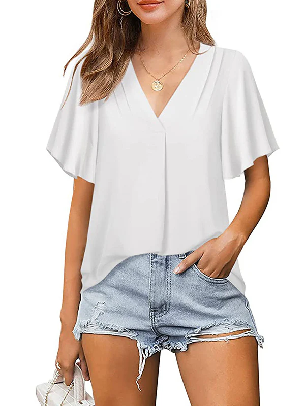 Urban Loose Falbala Solid Color Chiffon T-Shirt - Image 2