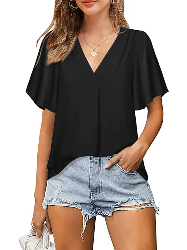 Urban Loose Falbala Solid Color Chiffon T-Shirt - Image 3