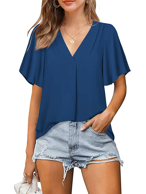 Urban Loose Falbala Solid Color Chiffon T-Shirt - Image 7