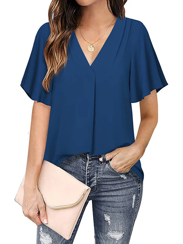 Urban Loose Falbala Solid Color Chiffon T-Shirt - Image 8