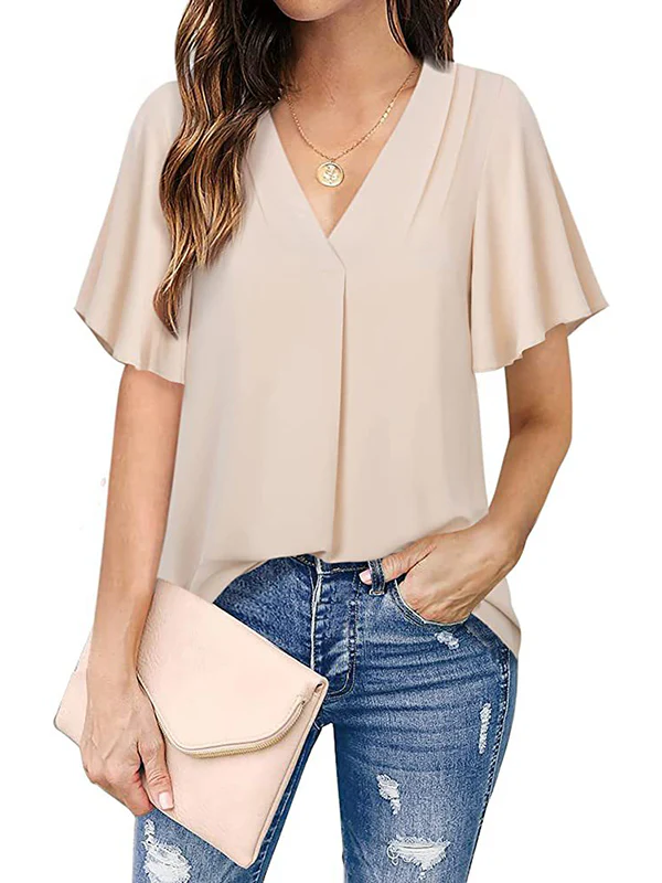 Urban Loose Falbala Solid Color Chiffon T-Shirt - Image 9