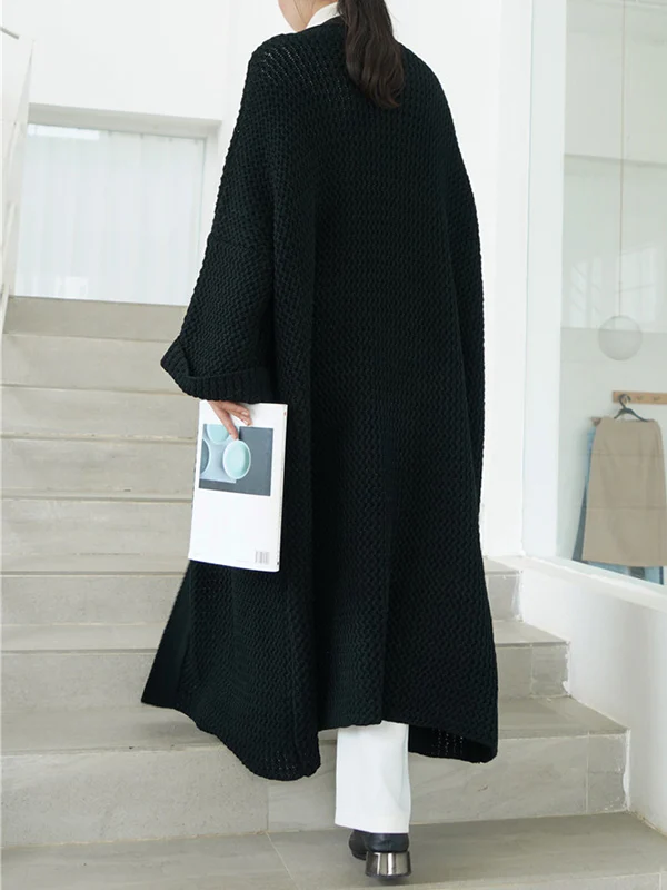 Urban Loose Over Size Solid Color Thick Thread Knitting Cardigan Coats - Image 10