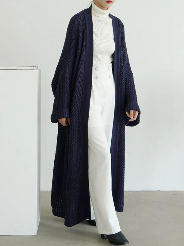 Urban Loose Over Size Solid Color Thick Thread Knitting Cardigan Coats - Image 11