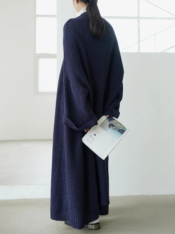 Urban Loose Over Size Solid Color Thick Thread Knitting Cardigan Coats - Image 12